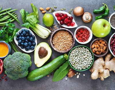 Table filled with whole foods